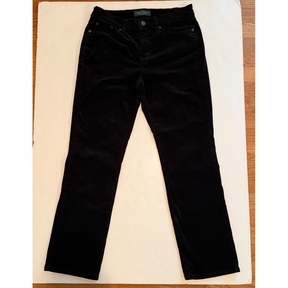 Lauren Ralph Lauren Black Corduroy Pants Petite 6P Straight Leg 5-Pocket Cotton